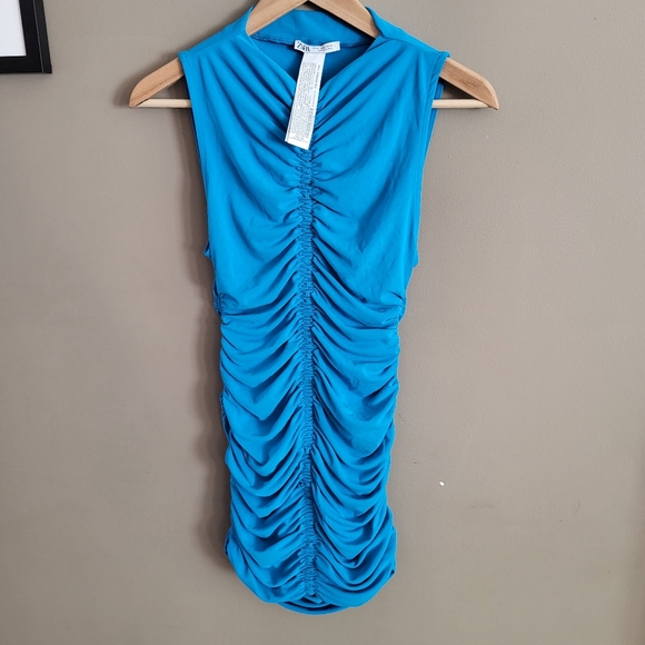 NWOT Zara Blue Ruched Minidress, size M - Picture 3 of 12